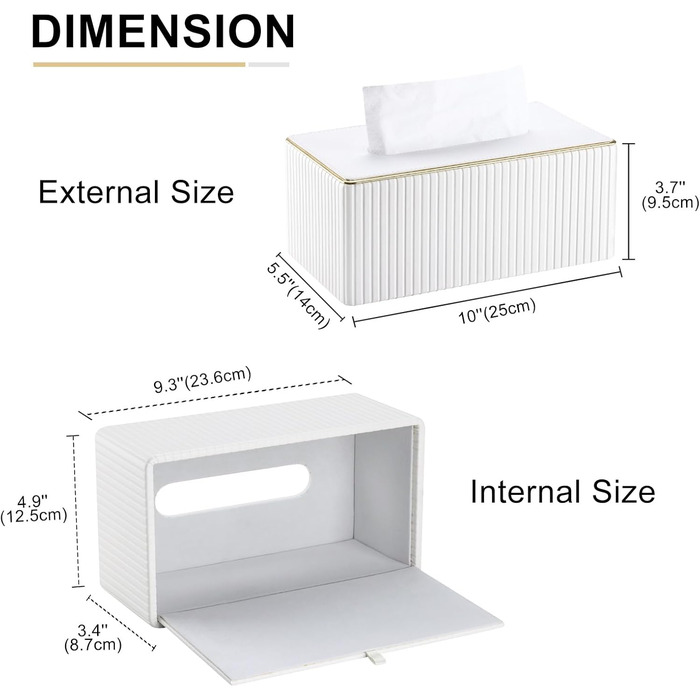 Скляниця для серветок KingFOM з золотим обідком, шкіра PU, для вітальні, ванної кімнати та офісу (біла, прямокутна)