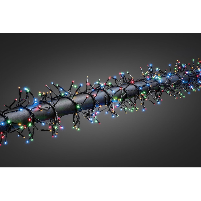 Кластерний світлодіодний ланцюг Konstsmide Micro LED, з 8 функціями, блоком управління та функцією пам'яті, 364 е-діоди, зовнішній трансформатор 36В, чорний кабель - 3860-500 (кольоровий, 1536 світлодіодів)