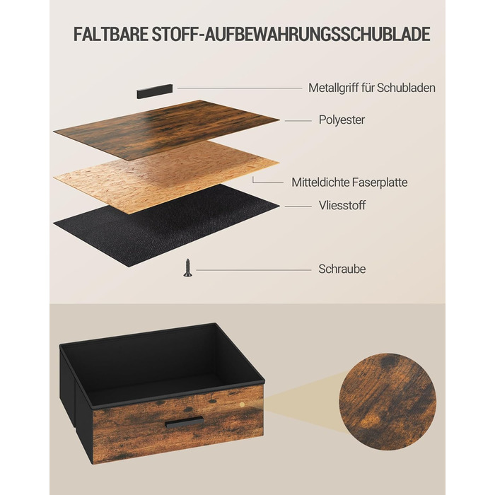 Приліжкова тумбочка Hzuaneri з LED-підсвіткою та функцією зарядки, 3 висувні ящики з тканини, USB-порти та розетки, для спальні/вітальні, чорний/коричневий, NS36301BEU, 1 шт.