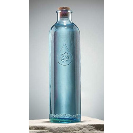 Пляшки для води Om Sign Набір з 2 шт. кожна 1,2 л 30 см скляна синя коркова кришка Брошура Скляна пляшка Насіння життя Пляшка для води Золотий перетин Пляшковий графин для води заряджає енергією Езотерика