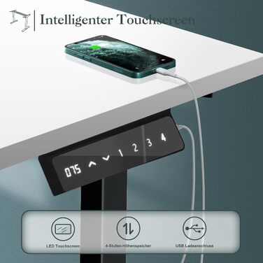 Електричний стіл JUMMICO з регулюванням висоти, з USB-роз'ємом та кабельною гондолою (білий/чорний)