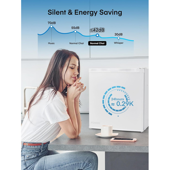 Міні-холодильник E 46L з морозильною камерою, енергоощадний, регулювання температури, білий