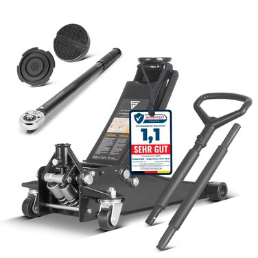 Гідравлічний домкрат Stahlwerk 3т низькопрофільний (73-500мм) з набором для заміни коліс, чорний