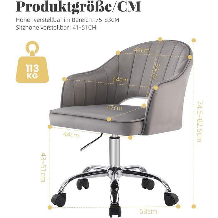 Крісло для офісу Fiximaster Homeoffice: регульоване, з тканини, ергономічне, до 113 кг, сіре