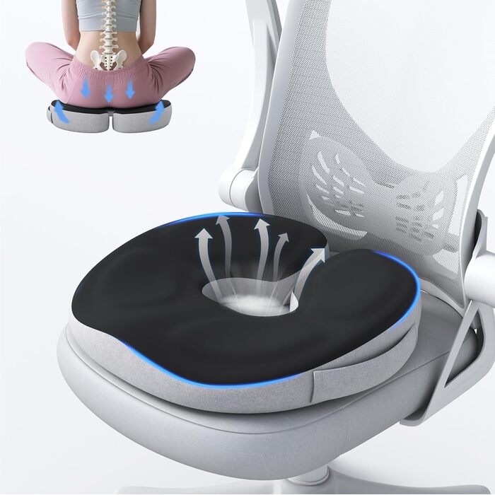 Ортопедична подушка-кільце з ефектом пам'яті для копчика та куксицевого відділу, протигеморройна та протипролежнева подушка для вагітних та реабілітації (Чорна)