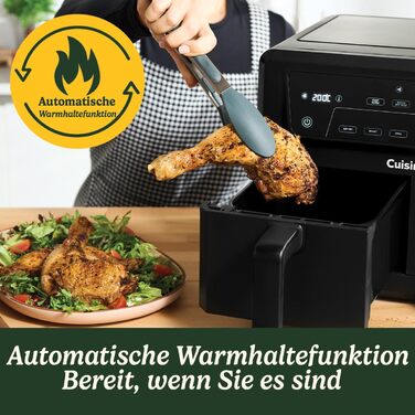 Фритюрниця Cuisinart XXL 10.4L з двома зонами, без PFAS та хімікатів. Брати, смажити, запікати, дегідратувати та підтримувати тепло. 2 камери (2 x 5.2L), 8+ порцій. Деталі придатні для миття в посудомийній машині. Чорний колір.