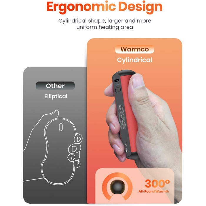 Електричні грілки для рук Warmco 2 шт, 10000 mAh, багаторазові, 3 режими нагріву, Powerbank, Червоний