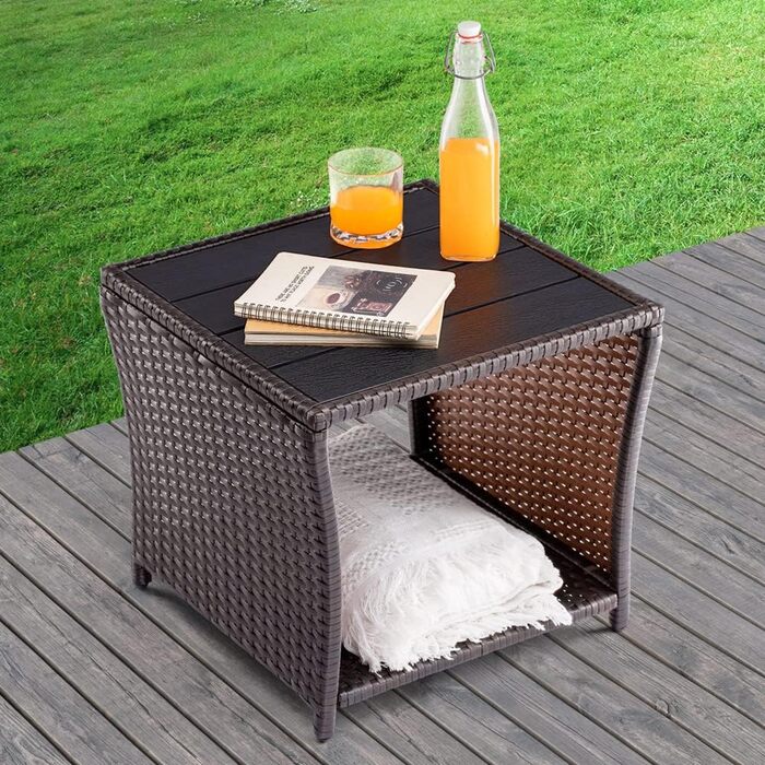 Журнальний столик Casaria Poly Rattan зі стільницею з ДПК, 45x45x40 см, 80 кг, стійкий до погодних умов, коричневий