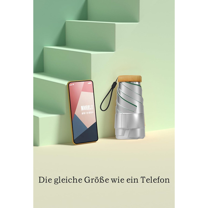 Компактна туристична міні-парасолька Moorrlii з чохлом, захист від ультрафіолету, для жінок, дівчаток (сріблясто-рожева)