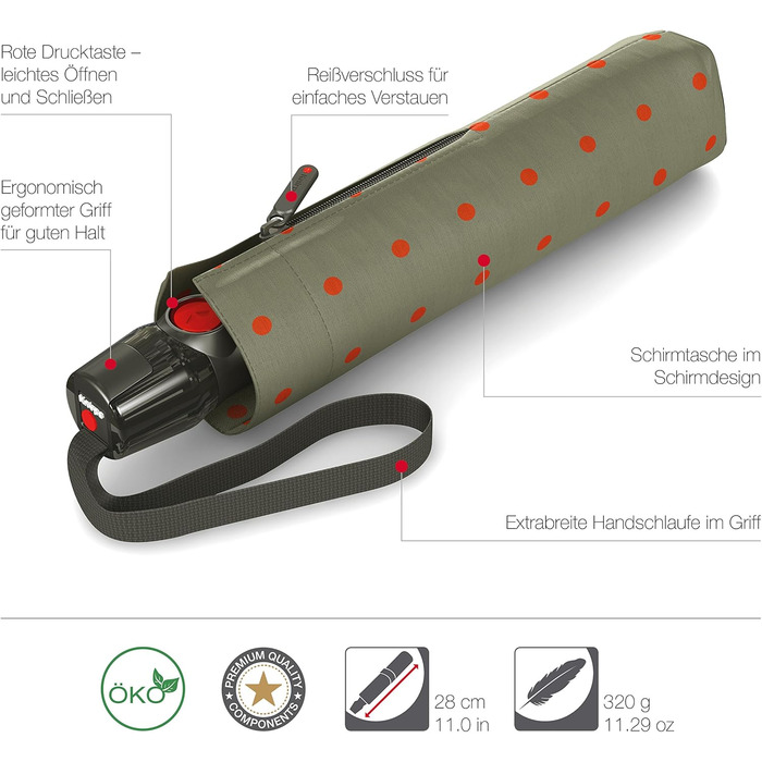 Складна парасолька Knirps T.200 Duomatic - відкривання-закривання, складання, захист від шторму, вітрозахист (94 см, Kelly Sand)