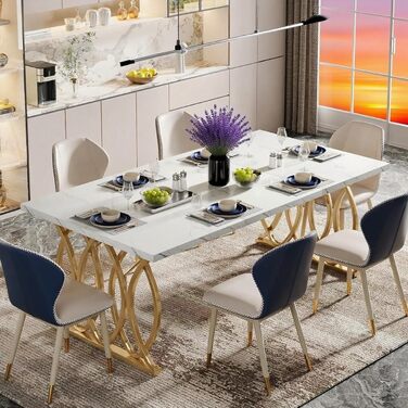 Білий обідній стіл 160x80 см з металевим каркасом та стільницею з акрилового каменю (Kunstmarmor) - для їдальні та кухні