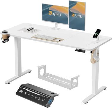 Регульований стіл 140 x 60 см з USB-C зарядкою, електричний, з функцією пам'яті, для офісу, стоячий/сидячий, білий Pro, 140x60 см