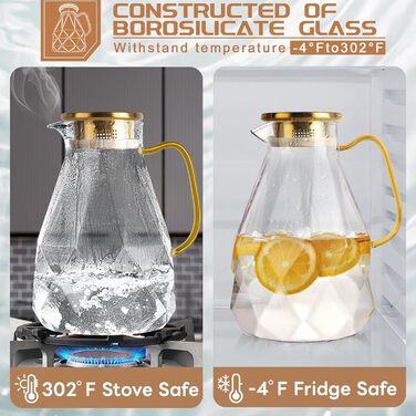 Скляна карафа Yirilan 2.2 л з кришкою, 74 унції, для води, скляна банка, глечик для води, скляний глечик