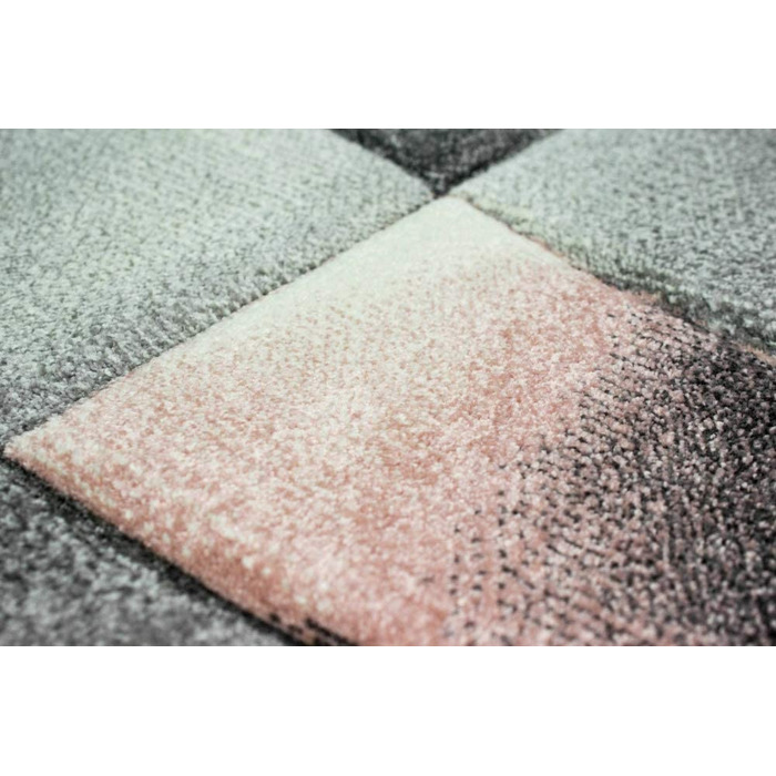 Килим-дизайнерський килим мрії, Сучасний килим, килим для вітальні, килим з коротким ворсом, з контурним вирізом, розмір в клітку (60x110 см, рожевий, сірий)