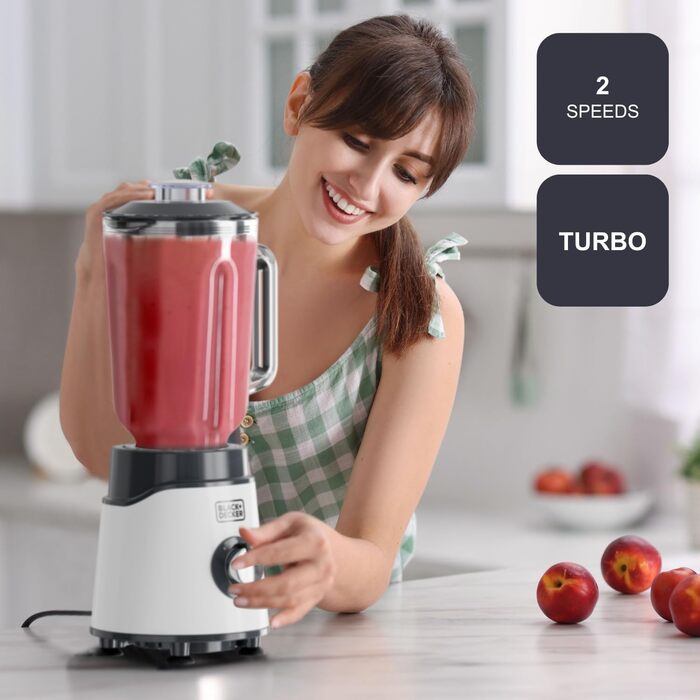 Блендер Black+Decker BXJB1201E 2200W з великим скляним глечиком 2.2L, 8 швидкостей, 6 лез з нержавіючої сталі, функція імпульсу, для смузі та подрібнення льоду, LED-дисплей, система безпеки