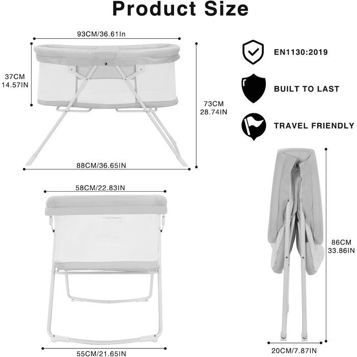 В-1 дитяче ліжко та колиска, розкладне туристичне ліжко з матрацом, багатофункціональне, сіре, 2-