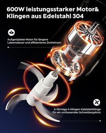 М'ясорубка електрична Bear 2л + 1.8л, подрібнювач зі скляною та нержавіючою сталлю, 600W, 2 швидкості, 4 сталеві ножі для м'яса, дитячого харчування, овочів та фруктів