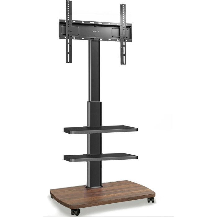 Підставка для телевізора мобільна з поличками Holzablage 32-65 дюйми, чорний/вінтажний коричневий, до 40 кг, VESA 400x400