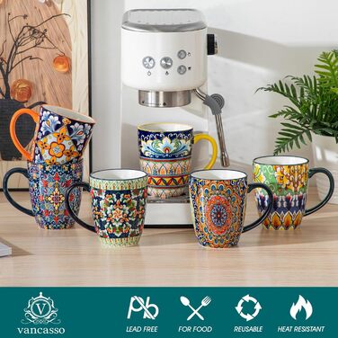 Набір кавових чашок Vancasso 6 шт. SIMI, 360 мл, порцеляна, чайний сервіз на 6 осіб