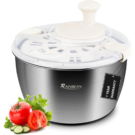 RAINBEAN Салатниця-сушарка велика з нержавіючої сталі, 5 літрів. Миття, віджимання та сушіння овочів та фруктів.