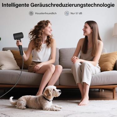 Професійний фен для волосся з дифузором, безщітковий двигун 110 000 об/хв, 400 млн плазмових іонів, низький рівень шуму 57дБ, чорний