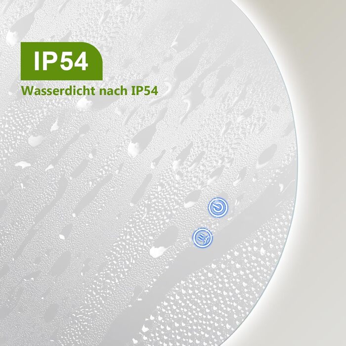 LED дзеркало для ванної кімнати з підсвічуванням 70x50 см, холодне світло 6000K, енергозберігаюче, диммер, антизапітніння