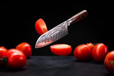 Ніж кухарський Santoku XL (30 см) Wolfblood з дамаської сталі 67 шарів, професійний, з дерев'яною ручкою, подарункова коробка та захист леза