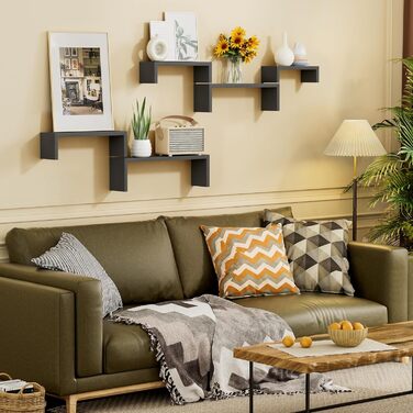 Полиця настінна SRIWATANA біла 5 шт., дерев'яна, плаваючі полиці до 40 кг, сучасна настінна полиця для декору, DIY монтаж для вітальні, ванної, спальні, офісу, кухні (Чорний)