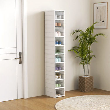 10-ярусна полиця для взуття, шафа для взуття, складана, з вентильованою задньою стінкою, пластик, біла