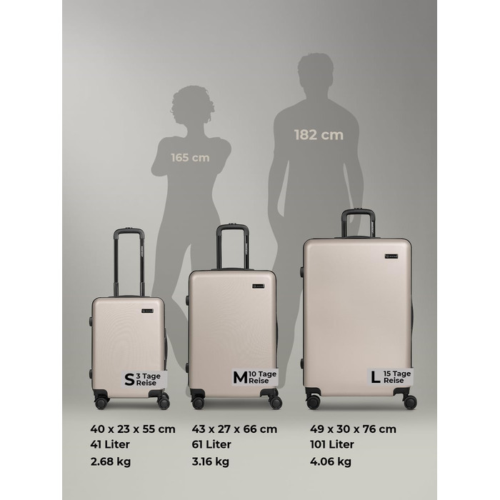 Набір валіз Smartbox Hartschalen 3-в-1 для жінок та чоловіків | Легкі та міцні валізи з ABS-пластику | 4 колеса та кодовий замок | Серія 05, колір Greige