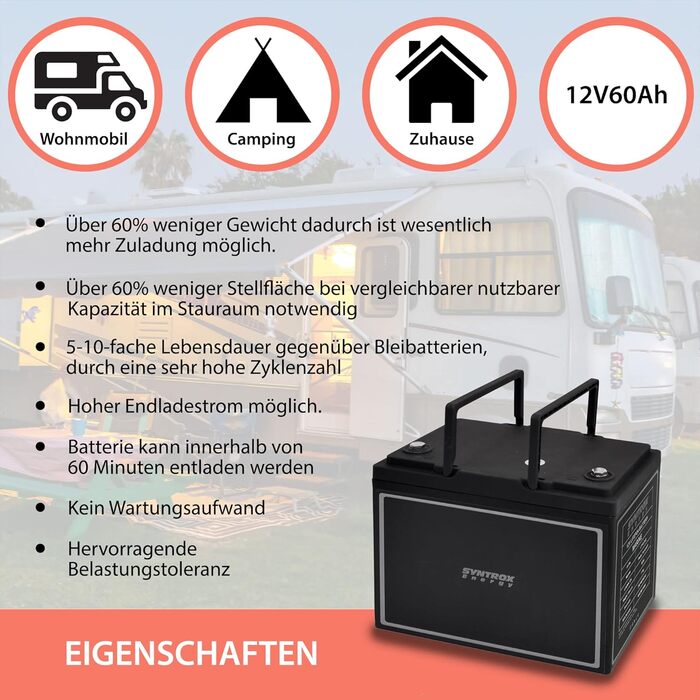 Акумулятор Syntrox Energy LiFePO4 12,8 В 40 Ач BMS Bluetooth, 4000-15000 циклів, 1280 Втгод (60 Агод)