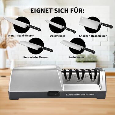 Електричний точило для ножів Herboom, 3-ступенева система з алмазним покриттям, для грубого шліфування, ремонту та заточування ножів