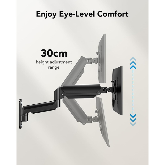 Кріплення для монітора HUANUO, 17-35 дюймів, LED/LCD/TV, VESA 75/100/200mm, регульоване, поворотне, з газовою пружиною