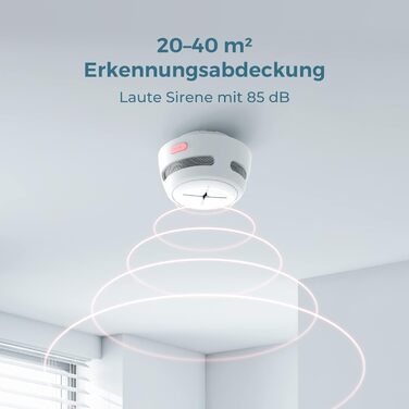 Набір датчиків диму Rauchmelder 6шт. AEGISLINK S500, 10 років роботи, фотоелектричні, з тестом та вимкненням звуку, сповіщення про слабкий акумулятор