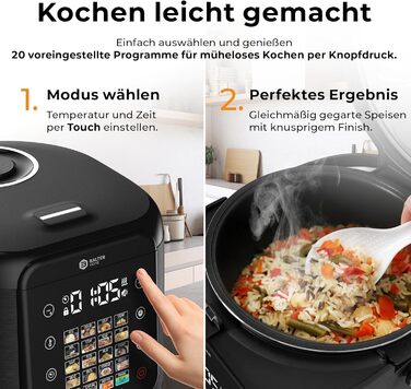 Бальтер рисоварка-мультиварка 4л з Fuzzy Logic, функцією приготування на пару та повільним приготуванням, таймером, підігрівом, преміум-посудинами, аксесуарами та книгою рецептів (20 програм)