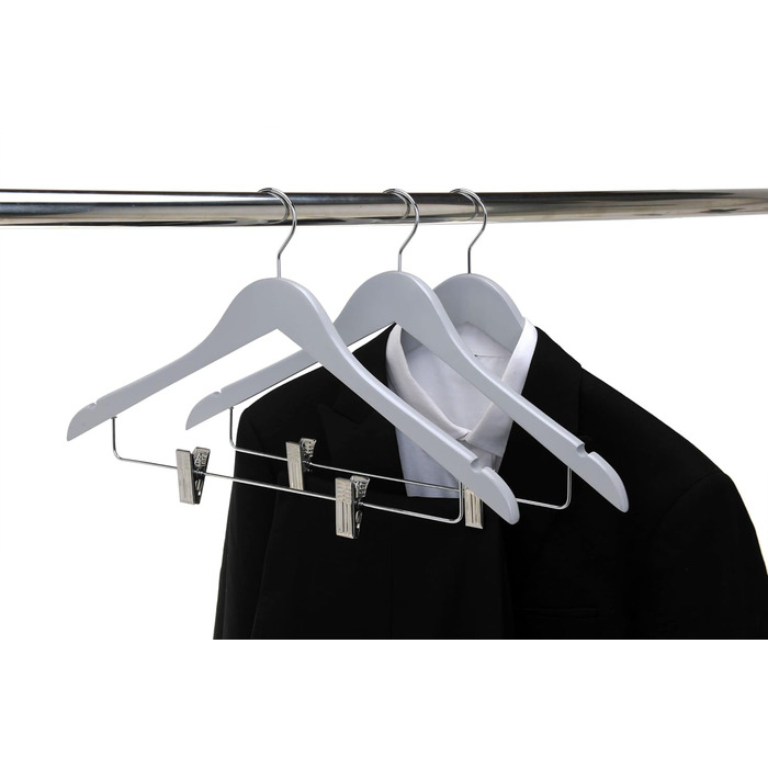 Дерев'яні вішалки для одягу з кліпсами, міцне дерево, вішалка для штанів, регульовані металеві кліпси, поворотний гачок, для пальто, жакети, блузи, костюми (сірий, 20 шт.)