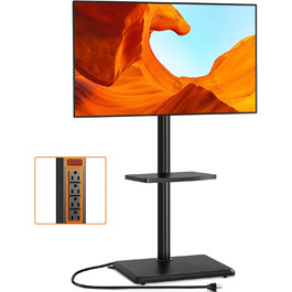 Настінна кріплення для телевізора TVON з розеткою, для телевізорів 32-60 дюймів, до 40 кг, поворотна, регульована по висоті, з безпечною дерев'яною основою, чорний, сучасний дизайн