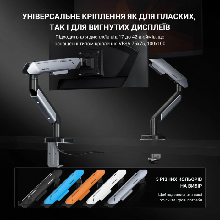 Настільне кріплення для монітора Anda Seat Stealth Pro II RGB 17’’-42’’ Titanium