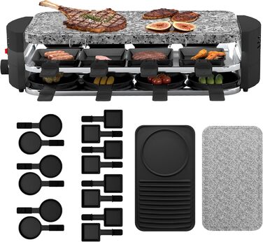 Електрогриль Raclette SUBTLETY для 8 осіб з гранітною плитою, антипригарним покриттям та 14 порціонними формами