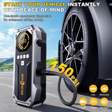 Портативний пусковий пристрій Starthilfe Powerbank 6000A з компресором, ліхтарем Lumen та LCD-дисплеєм. Чорний