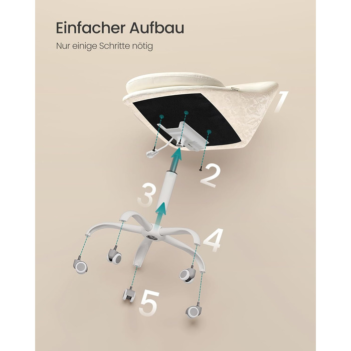 Крісло SONGMICS для офісу та дому, з оксамитовою передньою частиною, регульоване по висоті, для робочого кабінету або спальні, кремовий колір, OBG020WD01