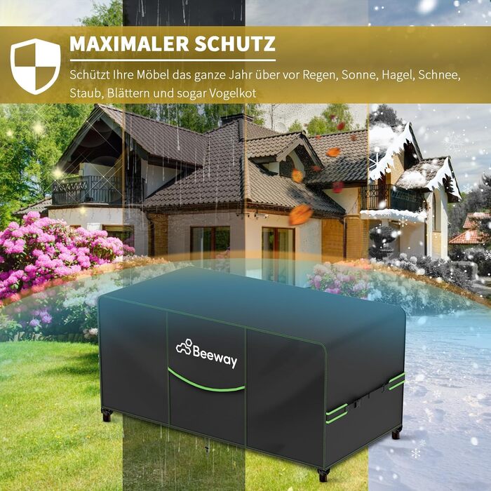 Чохол для садово-патіо меблів BEEWAY V2.0, 300x250x102 см, водовідштовхувальний, захист від УФ, чорний