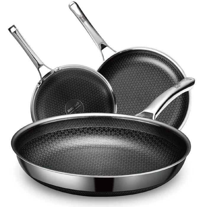 Набір сковорідок 3 шт. 20, 24, 28 см, антипригарне покриття, нержавіюча сталь, для всіх типів плит, індукційні, безпечні, сумісні з духовкою та посудомийною машиною