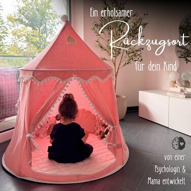 Дитячий намет LIONHERZ® DAS ORIGINAL: Принцесин замок з бавовни та льону | З фібергласовими стержнями та сумкою | Стабільний намет-тіпі для дівчаток (Кораловий рожевий, без аксесуарів)