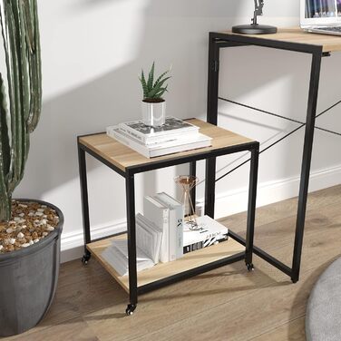 Двоярусний стіл для принтера Padma з універсальними роликами 45 x 35 см, мобільний, з дерева та металу, для офісу, факса, копіювальника, сканера SZCJ-20401-BK (волоський горіх)