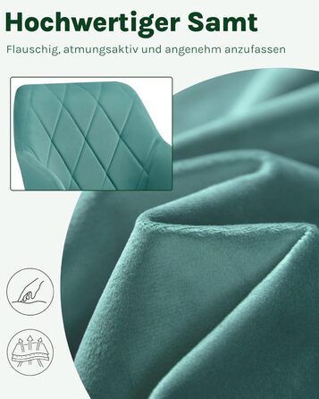 Набір обідніх стільців Woltu з підлокітниками та спинкою, для вітальні, кухні, їдальні. М'які стільці з оксамитовим покриттям, металеві ніжки, (Турквіс, 8 шт.)