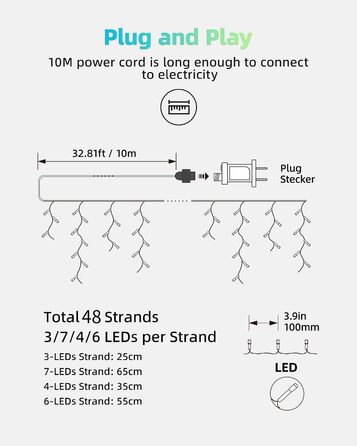 М Frost Rain String Light, водонепроникний, 8 режимів, для вулиці/приміщення, бурулька, з вилкою, 9