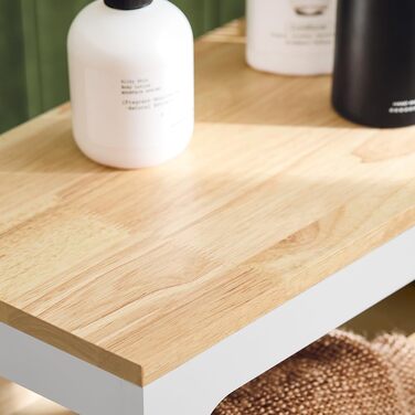 Тумбочка для ванної кімнати SoBuy з колесами, вузька з 3 висувними ящиками, компактна комода з дерева, навісна шафка для маленьких ванних кімнат, туалетів та кухонь, білий, 65x23x82 см, BZR54-W (Натуральний)