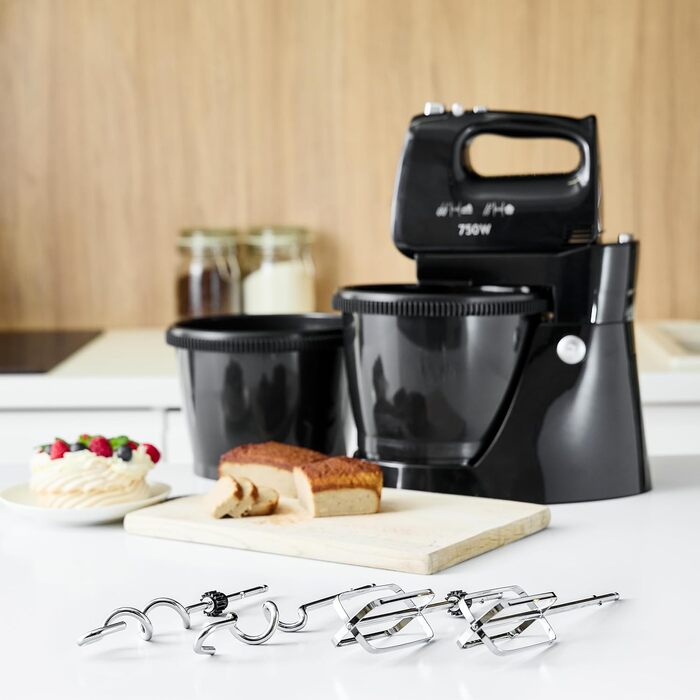 Кухонний комбайн MPM MMR-16Z з обертовою чашею 3,4 л, BPA free, 750W, білий. 5 швидкостей + Turbo, міксер з нержавіючої сталі, кухонний робот з двома чашами (чорний)