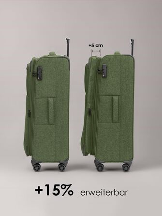Набір валіз REDOLZ 3 шт. для жінок та чоловіків | Легкі та стійкі дорожні валізи з високоякісним softcase, 4 подвійні колеса, TSA-замок, розширювані (Essentials 12) Оливковий колір